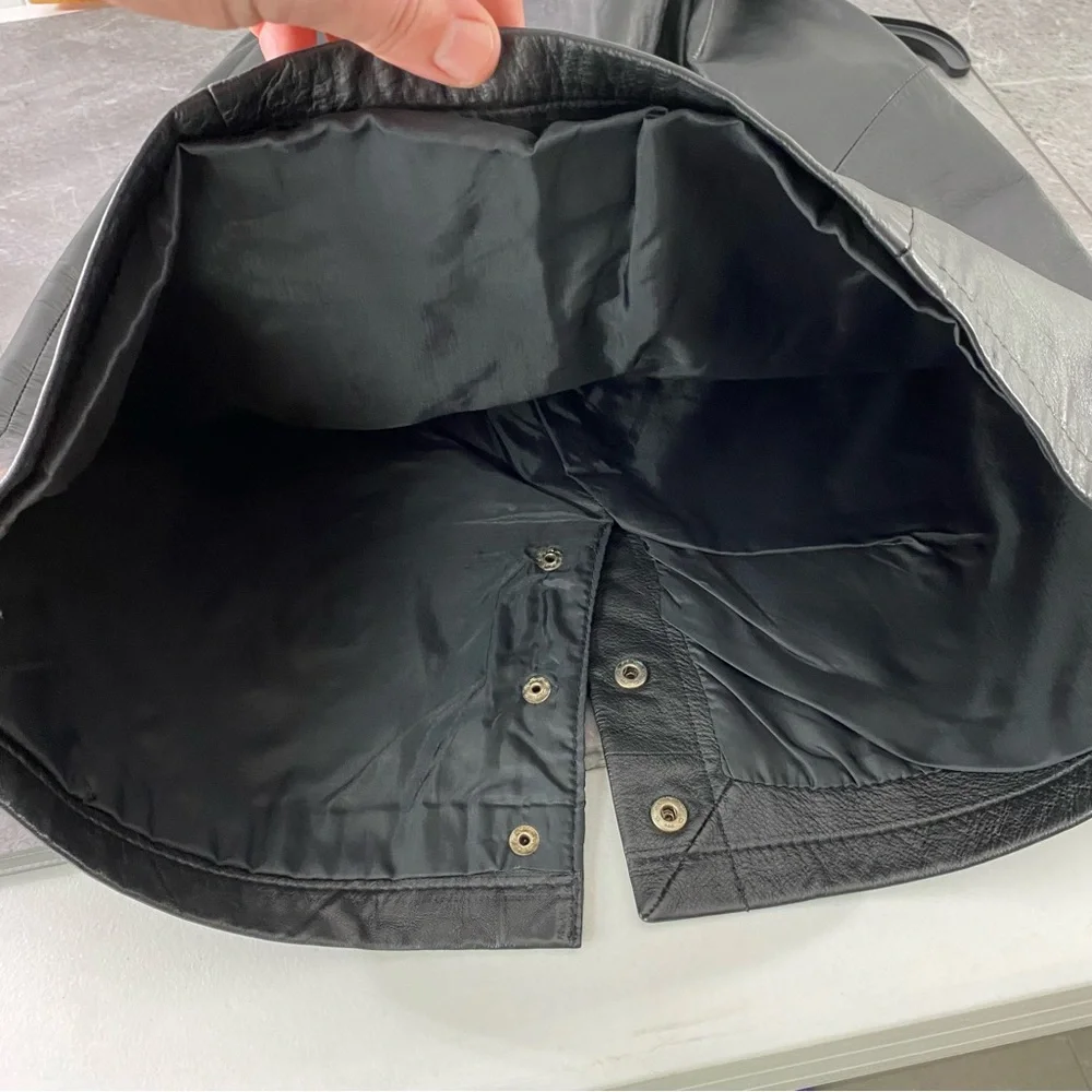 Tangu Vintage 80s Leather Skirt Size 9/10 Black Pencil Mobwife Goth Dance Snap‎